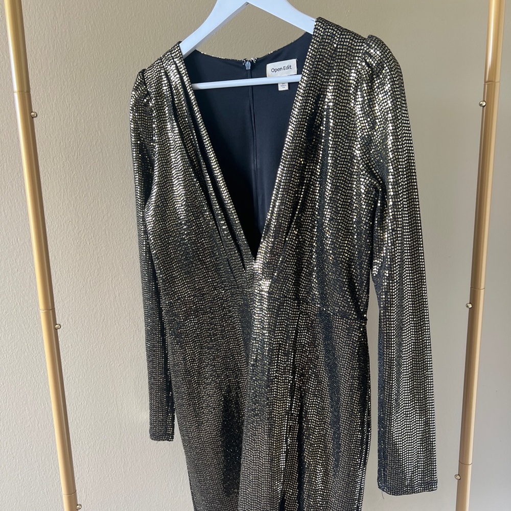 Open Edit Women's Black & Gold Sequin Mini Dress